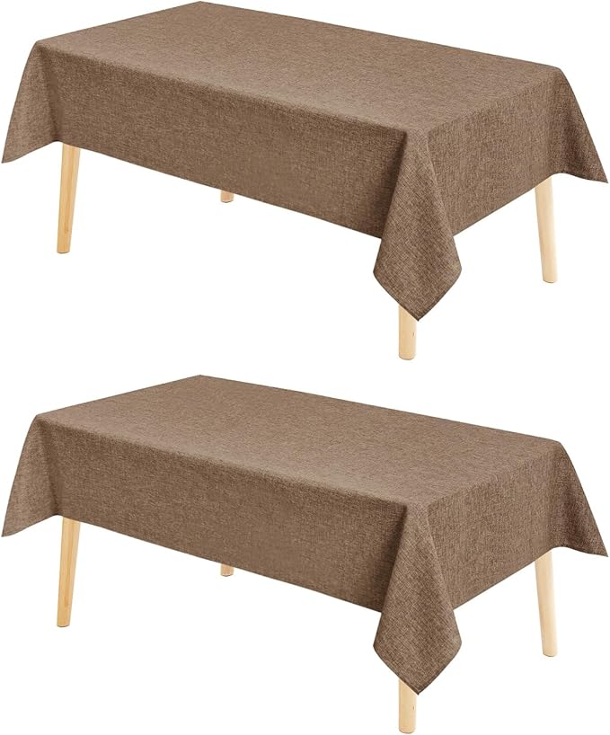 Tablecloths 2 Pack, Khaki Faux Linen, 70 x 140 Inch Rectangle