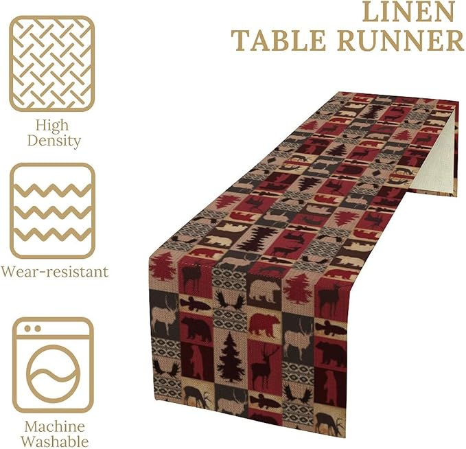 Retro Rustic Bear Table Runner, Wild Bear Cabin Pine Farmhouse Table Runner for Bedroom Kitchen Living Room Vintage Country Style Lodge 13x70 Inch