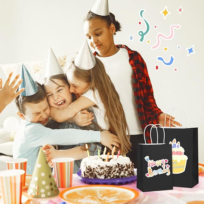 Gift Bags with Handles, 100 Count Black Paper, 8 x 4.25 x 10.5 Inches