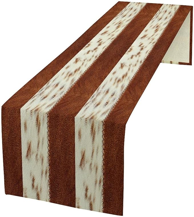 Cow Patchwork Print Table Runner, Brown Country Farm Animal Fur Skin Farm Safari Wildlife Pattern Table Runner for Dinner Dinning Home Kitchen Living Room Party Holidays Setting, 13x120 Inch