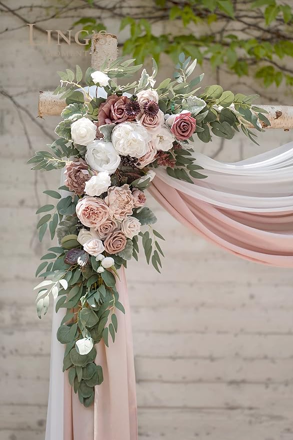 Artificial Wedding Arch Flowers, Dusty Rose Mauve Silk Swag Kit, 4 Pieces