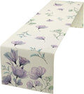 Poppy Flower Table Runner, Watercolor Purple Floral Leaves Seasonal Spring Summer Table Runner for Kitchen Dinning Table Runner Decor Home Wedding Party Holiday, 13x36 Inch