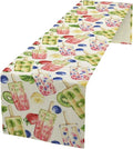 Ice Cream Table Runner, Watercolor Fruit Ice Popsicles Berry Kiwi Cold Summer Desserts Seasonal Dinner Runner for Party Holiday Home Kitchen Dining Table Decor 13"x90"