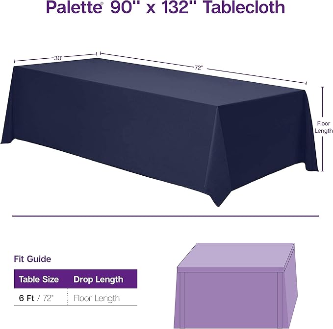 Gee Di Moda Rectangle Tablecloth - 90 x 132 Inch White Table Cloth for 6 Foot Table with Floor-Length Drop - Heavy Duty Washable Fabric - 6 Ft Buffet Table, Holiday Party, Wedding & Baby Shower