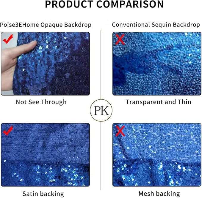 Poise3EHome 7Ft x 7Ft Navy Blue Sequin Backdrop, Glitter Thick Satin Sequin Background Drapes, Sequence Xmas Thanksgiving Backdrop for Wedding Party Holiday Festival Decor