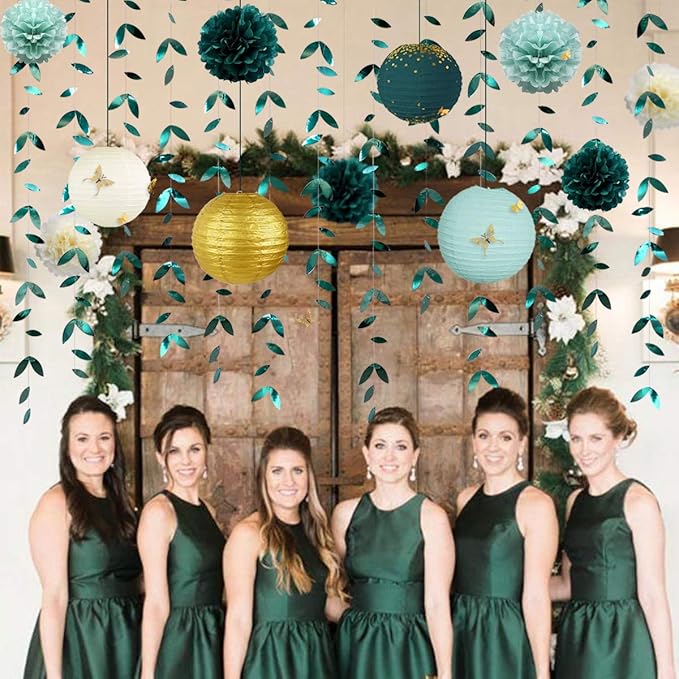 Banners Green and Gold Party Decor Kit, 41 Pieces with Paper Lanterns