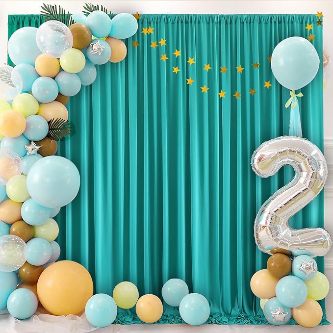 Turquoise Backdrop Curtain Set - 8 Panels, Wrinkle-Free, 40 ft x 10 ft