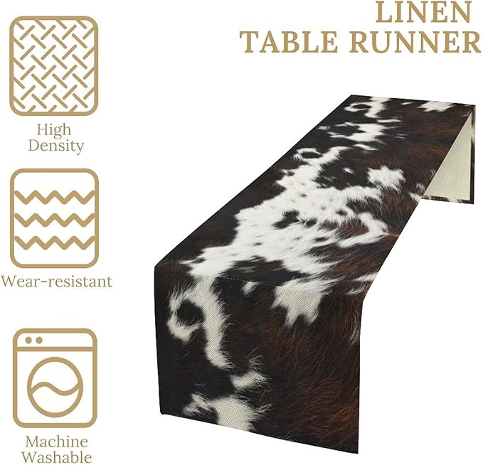 Cow Print Table Runner, Brown Cowhide Print Western Style Table Runner Country Farmhouse Cottage Cow Patten Table Decoration for Home Kitchen Dining, 13x60 Inch