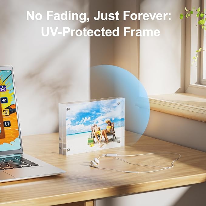 5 Pack 5x7 Acrylic Picture Frames - 20% Thicker Double Sided Magnetic Frame with UV Protection - Freestanding Clear Frameless Display for Tabletops - Modern Photo Frame Set for Home & Office Decor