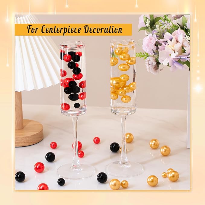 300Pcs Pearl Vase Filler, Red Black No Hole Faux Pearl Beads for Centerpieces Vases, Candle Centerpieces, Wedding Birthday Party Home Decor 8/10/14/20mm