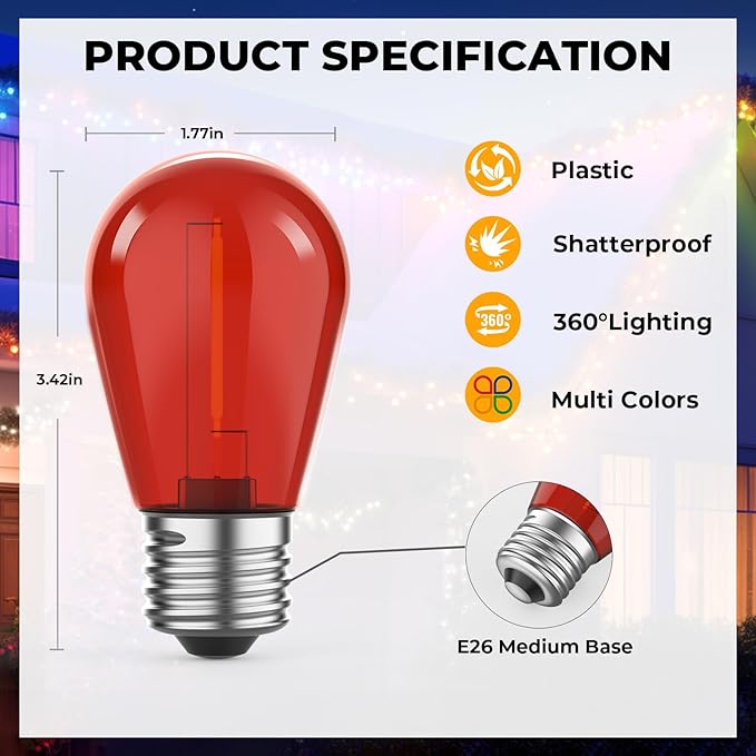 LED Bulbs 24 Pack S14 Multicolor Outdoor Replacement Bulbs