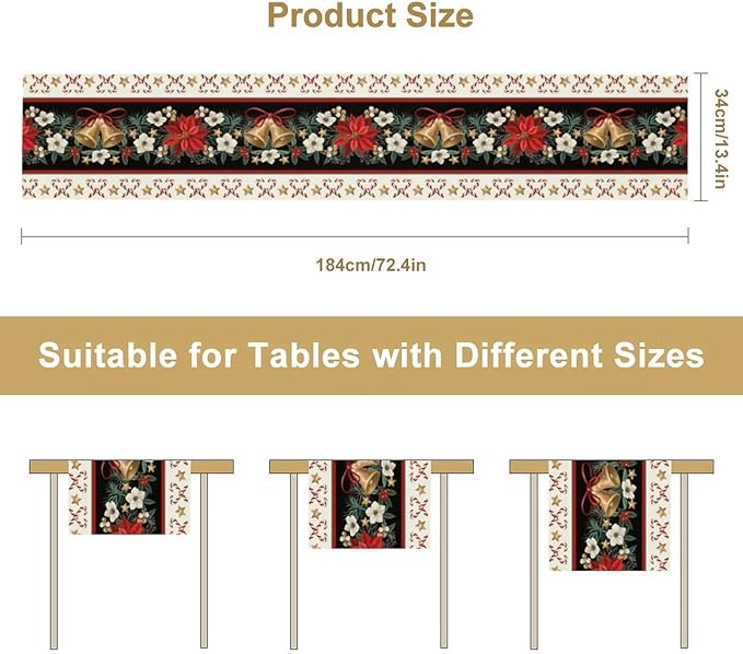 Christmas Table Runner, Xmas Holiday Seasonal Winter Table Cloth Kitchen Dining Table Decoration for Home Party Decor 13x108 Inch