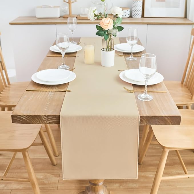 2 Pack Beige Table Runner 12 x 60 Inch Solid Color Farmhouse Runners Coffee Table Dresser for Daily Party Home Decoration