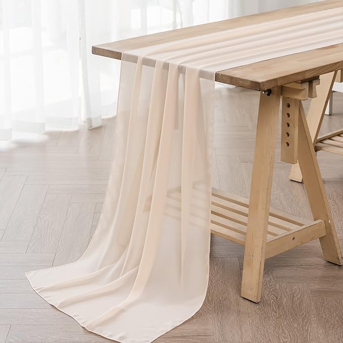 12Pack 9ft Chiffon Table Runner 14x108 Inch Sheer Romantic Table Runner for Wedding Birthday Party Bridal Shower Outdoor Decoration-Peach