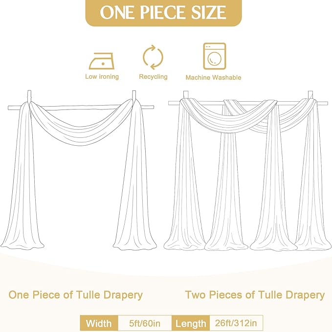Lavender Purple Arch Draping Fabric for Wedding, 2 Panels 60" x 26Ft Chiffon Drapery Fabric Drapes Backdrop for Wedding Ceremony Baby Shower Bridal Shower Decoration