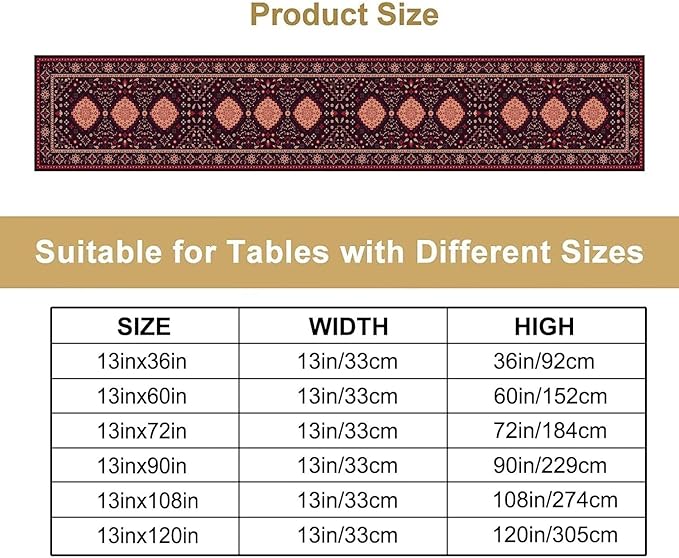Vintage Boho Aztec Table Runner, Rustic Farmhouse Magical Kitchen Dining Home Party Table Decor 13x60in