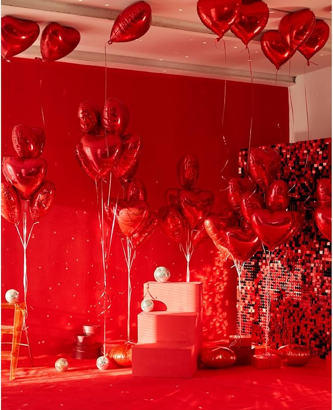 24PCS Red Shimmer Wall Backdrop, Square Sequin Backdrops Panel, Glitter Wall Background for Birthdays, Weddings, Christmas, Engagements, Disco Bachelorette Party Decoration (4FTx6FT)