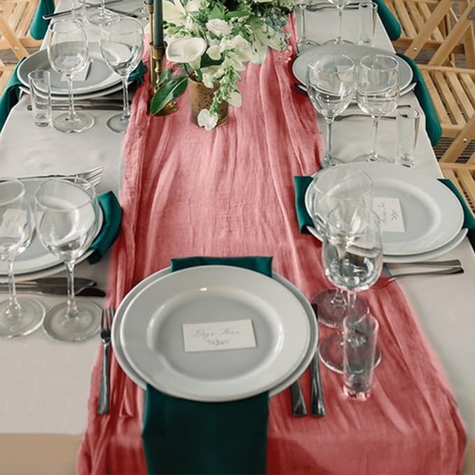 12 Pack Cheesecloth Table Runner, Runner Gauze Boho Wedding Decor Romantic Table Runner for Wedding Birthday Party(35" x 118")(Pink)