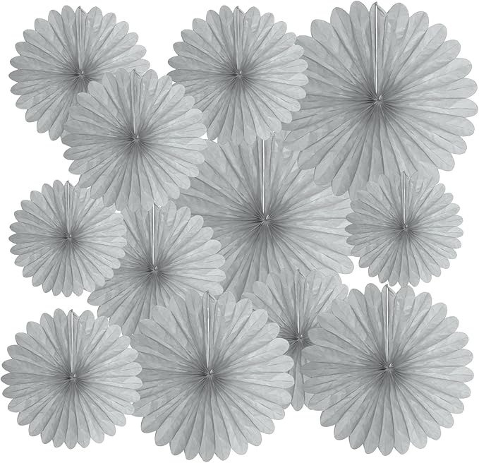 20 Pcs Silver Grey Hanging Paper Fan, Hanging Honeycomb Round Paper Fans for Weddings, Birthdays, Christmas, Baby Showers, Classroom, Events Ceiling Party Supplies Decorations