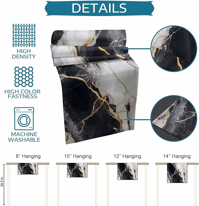 Black White Marble Cotton Linen Table Runner for Dining Kitchen, Wedding Outdoor Party Tablerunners Decoration, Nature Marble Crack Modern Art Dresser Scarf Coffee Tablecloth Runners 13x108 Inches