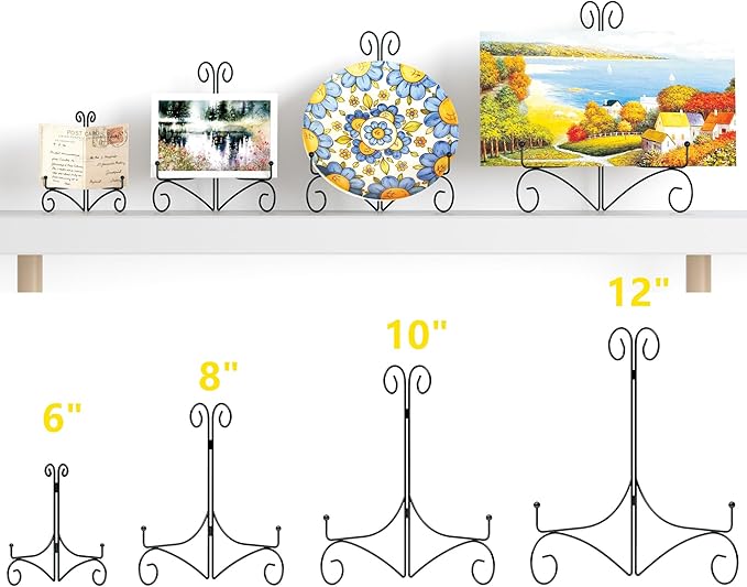 Iron Plate Stand for Display with Folding Design, Picture Stands for Tables, 12 Inch Large Easels for Displaying for Book, Art Piece, Photo and Platter, 12’’ Black