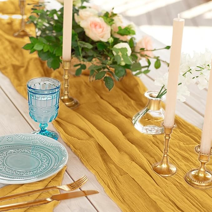 2 Pack Cheesecloth Table Runner 10Ft Christmas Gauze Boho Table Runners for Wedding Decor Bridal Shower Decorations Baby Shower Party(35" x 120")