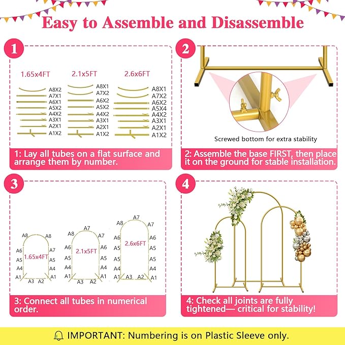 Background Support Equipment Gold Iron Arch Stand Set, 3 Pieces