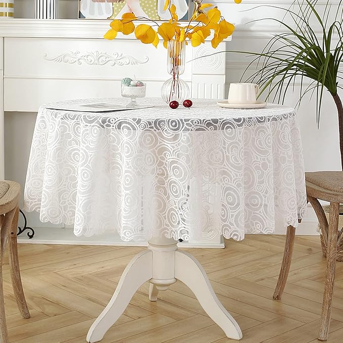 Jeloris Round Lace Tablecloth with Elegant Scalloped Bottom for Any Special Event Such as Wedding, Birthday Party, Baby Shower, Anniversary (48 inch, Style 7)