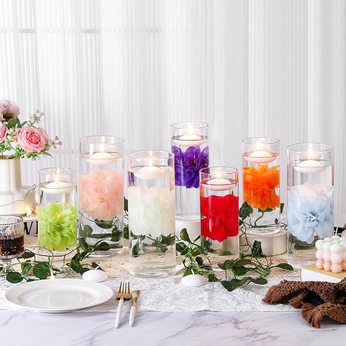 24 Pcs Floating Candles for Centerpieces and Floating Flowers Vase Fillers for Centerpieces Artificial Blue Flowers for Wedding Party Home Table Decoration