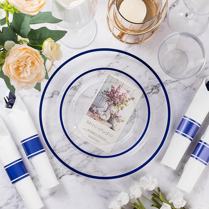 Disposable Plates Set in Dark Blue, 350 Pieces Serves 50 Guests