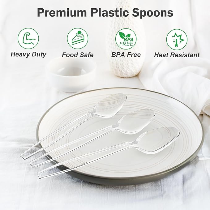 Clear Plastic Spoons, 300 Count, Disposable and Reusable