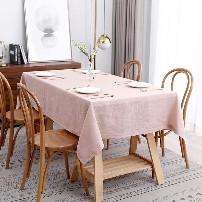 maxmill Lux Faux Linen Table Cloth with Slubby Texture Wrinkle Resistant Anti-Shrink Soft Tablecloth for Kitchen Dining Tabletop for Buffet Banquet Parties Event Dinner Rectangle 52 x 70 Inch Blush