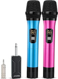 Wireless Microphone, Bietrun UHF Metal Dual Handheld Cordless Dynamic Mic System with Rechargeable Receiver, 1/4‘’Output, for Karaoke, Church, Speech, Wedding, Party Singing(160 ft Range)-Auto Connect