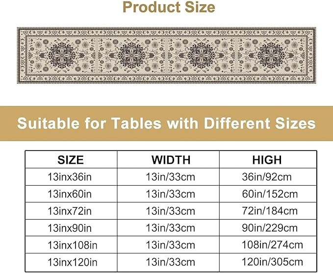 Boho Vintage Elegant Table Runner Farmhouse for Home Farmhouse Kitchen Table Dining Coffee Room Garden Party Wedding Decor 13x60in