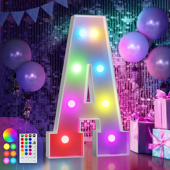 Marquee Letter A Light Sign, 3 ft Foam Board Party Decor with Remote Control
