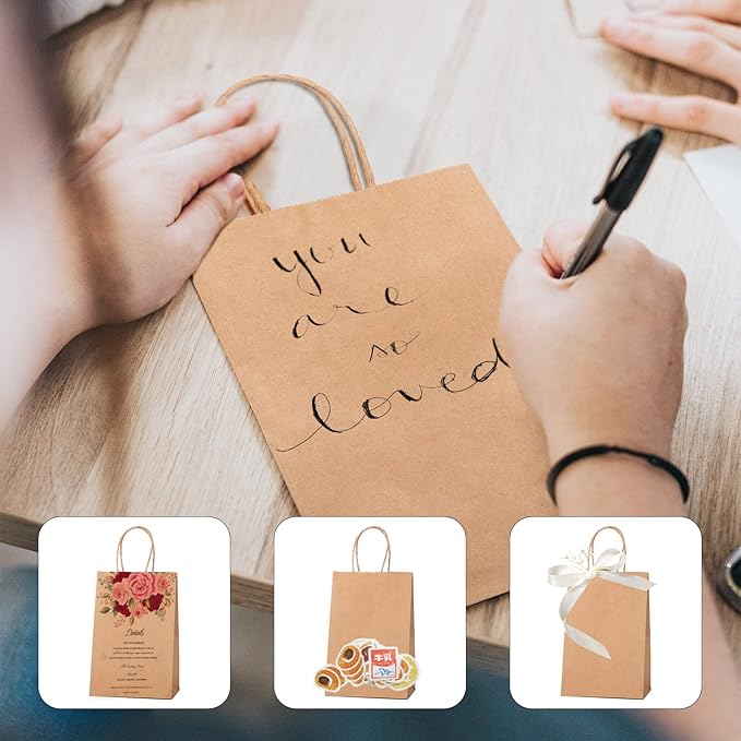 METRONIC Paper Gift Bags 5.25x3.75x8 50Pcs, Christmas Gift Wrap Bags with Handles, Brown Kraft Paper Bag for Small Business, Bulk Party Favors Bag for Birthday, Shopping, Retail, Made in USA