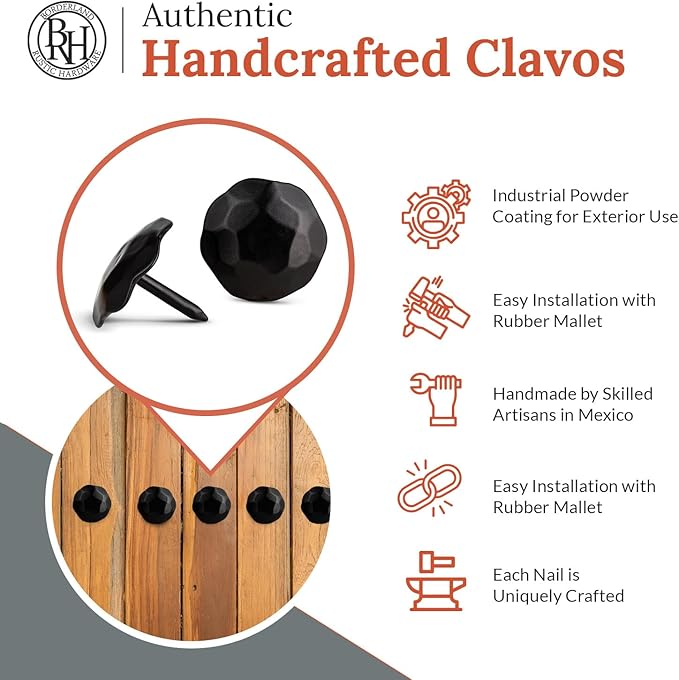 50 Pack 1" Small Round Head Iron Clavos Decorative Nails – Black – Handmade Rustic Round Fasteners for Farmhouse Shutter, Faux Wood Beams, Barn Door, Shutters, and Gates – Ornamental Wood Accent