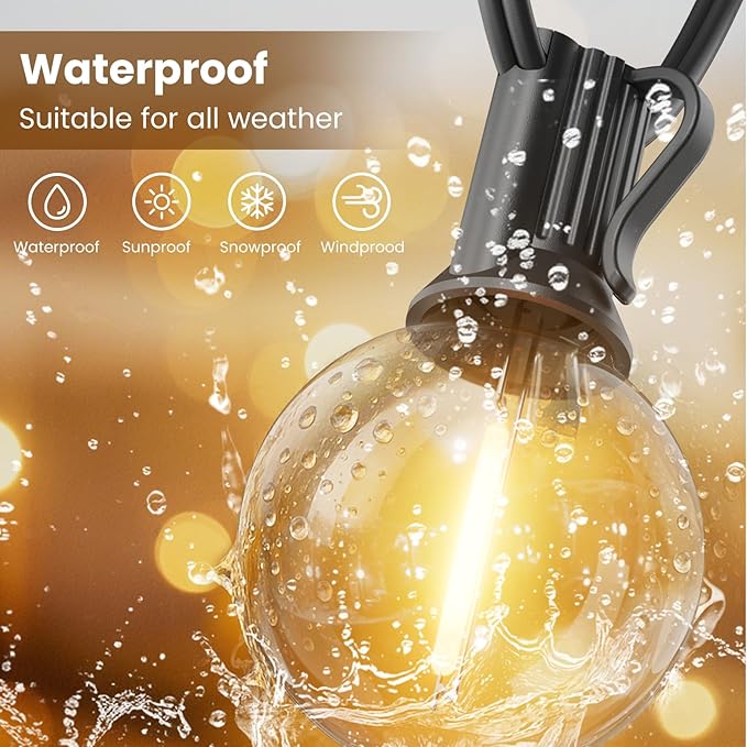 String Lights 150FT Warm White LED, 58 Bulbs, Dimmable, Black