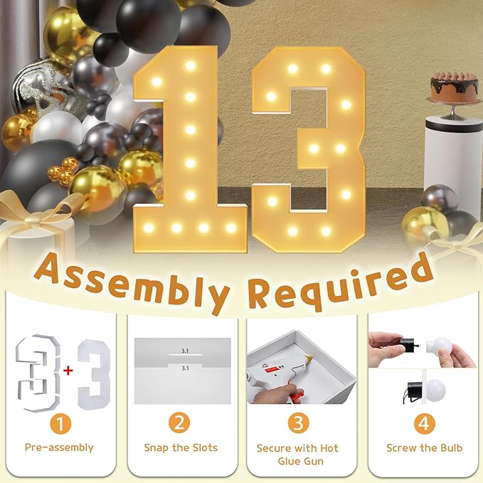 Event Party Supplies, 4 Ft Light Up Marquee Numbers with Foam Board Frame