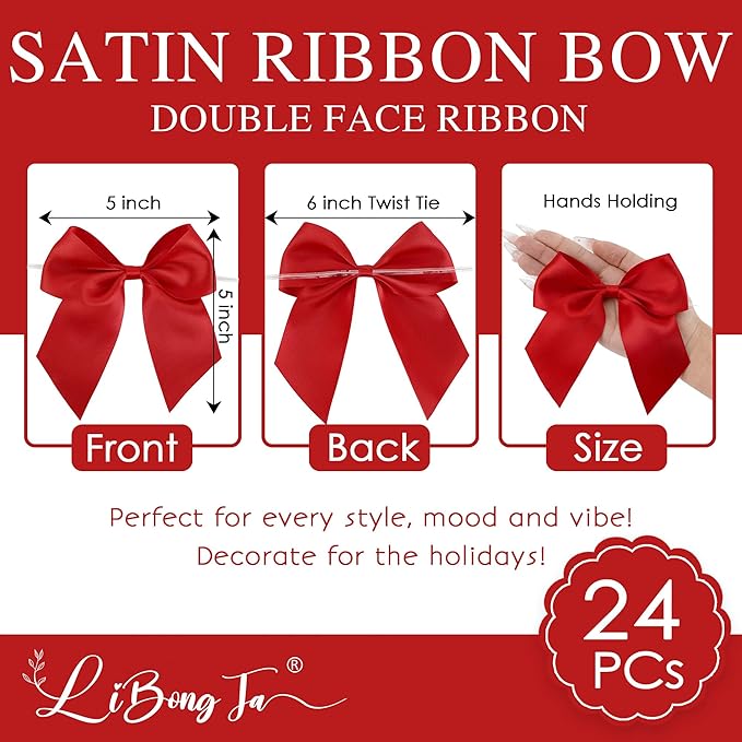 Gift Wrap Bows, 24 Pack Satin Polyester Bows with Twist Ties
