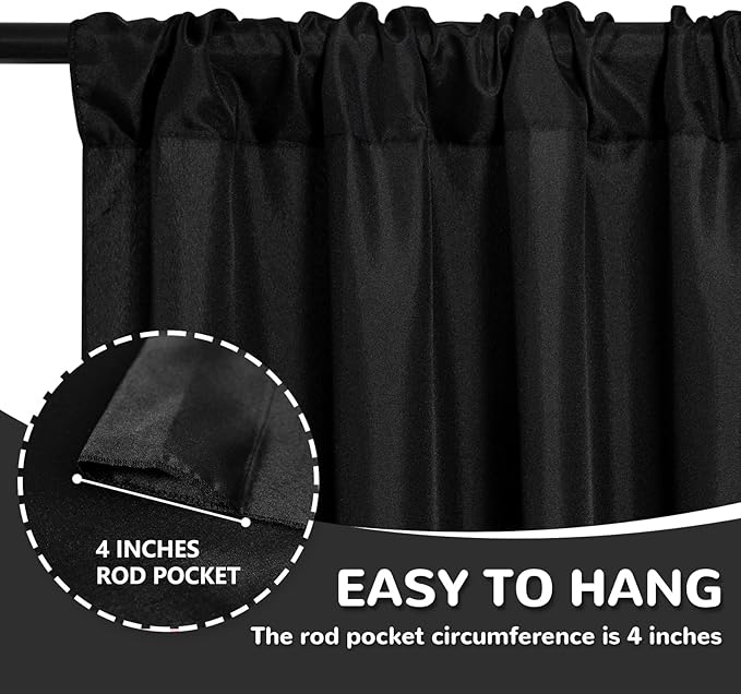 MEETSKY Black Backdrop Curtains for Parties - 10ft x 8ft Party Photo Background Curtain Rod Pocket Fabric Drapes Panels for Boys Birthday Holiday Home Halloween Decoration, 5ft x 8ft, 2 Panels