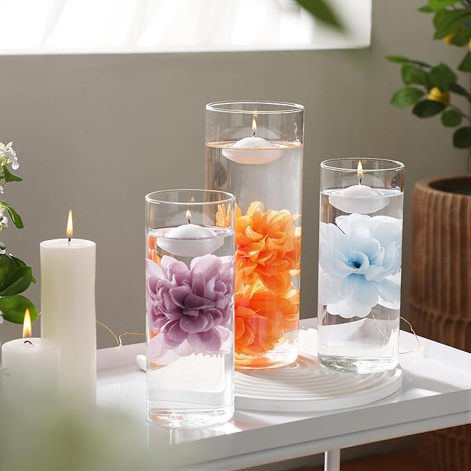 Vase Fillers, 24 Pcs Orange Floating Flowers and White Floating Candles