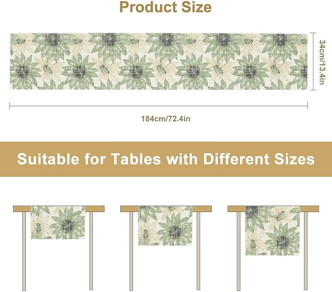Chrysanthemum Vintage Floral Table Runner, Elegant Yellow Sunflower Spring Summer Elegant Pattern Artichokes Flower Table Runner for Party Kitchen Dining Living Room Decor, 13x90 Inch