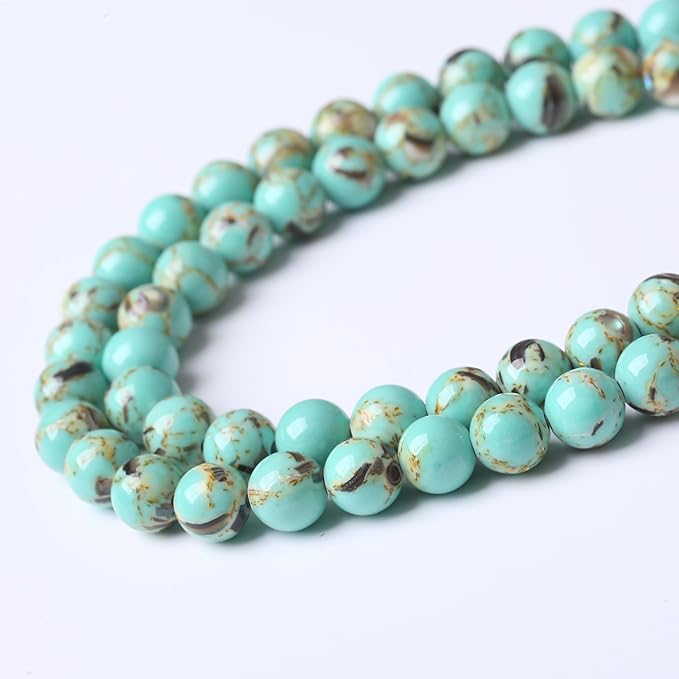 Gold Wire Turquoisee Stone Beads Gemstone Round Crystal Energy Jade Beads Stone Beads for Jewelry Making DIY Bracelet Necklace Jewelry Making 1 Strand 15.5inch 35PCS 10MM