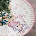 Let It Snow Snowman Christmas Tree Skirt 48 Inches, Pink Snowflake Tree Skirt, Winter Xmas Tree Mat for Home Party Holiday Indoor Outdoor Decorations (Pink, 48in)