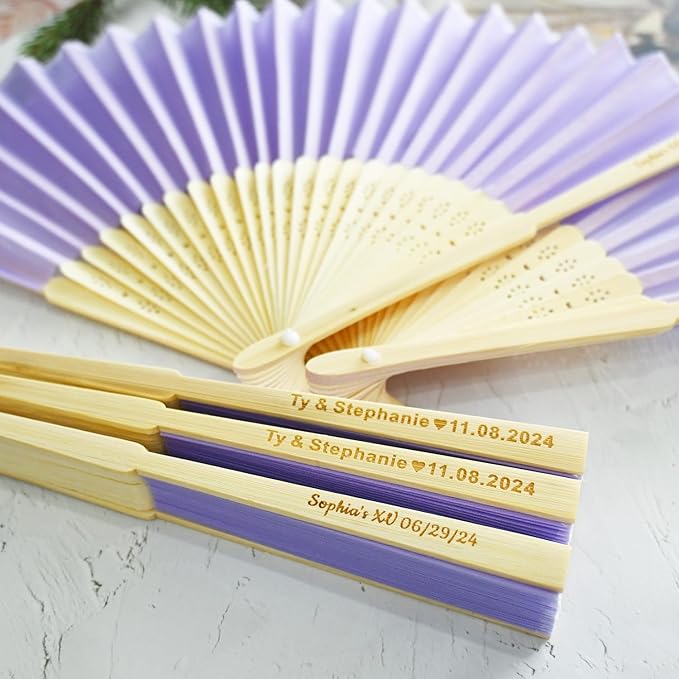 200 Pcs Personalized Purple Wedding Fans for Guests Bulk, Custom Hand Fans Decorative Folding Fans, Wooden Fans Party Favor Birthday Party Supplies Bridal Shower Gifts Baby Shower Favors
