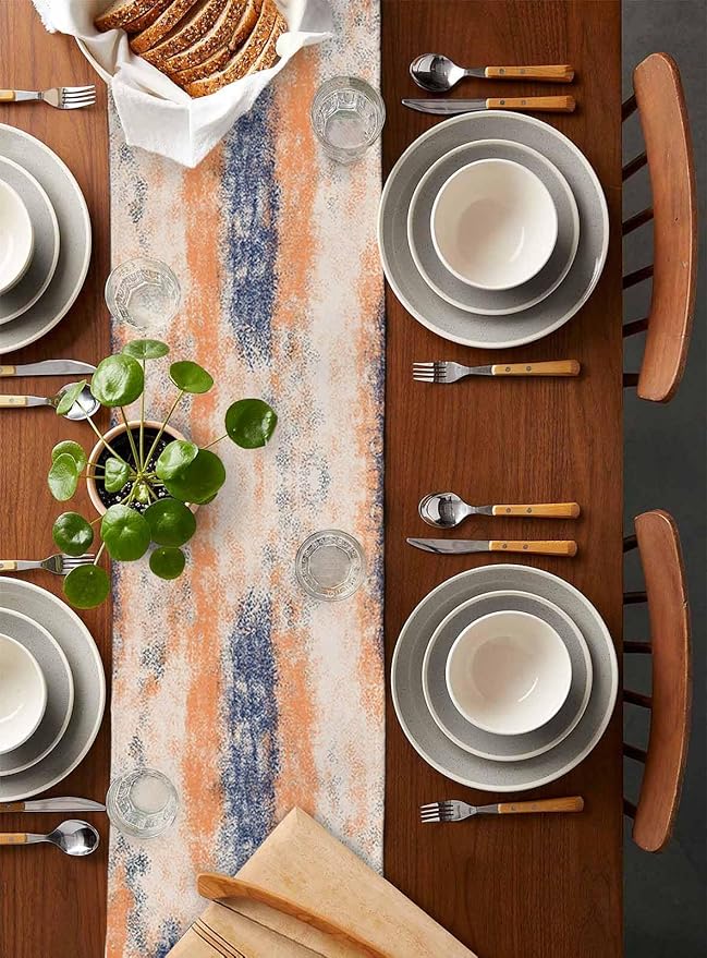 Vintage Oil Painted Cotton Linen Table Runner for Dining Kitchen, Wedding Outdoor Party Tablerunners Decoration, Abstract Modern Orange Minimalist Dresser Scarf Coffee Tablecloth Runners 13x120 Inches