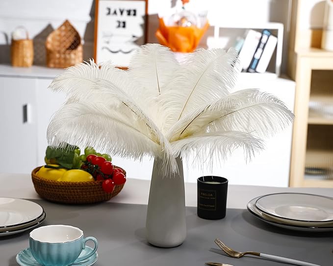 Ballinger Beige Big Ostrich Feathers - 12Pcs 14-16inch Large Ostrich Feathers for Vase,Wedding Party Centerpieces and Holiday Home Decor