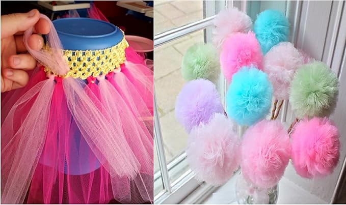 Canlierr 24 Pcs Rainbow Headbands 6 Tulle Mesh Fabric Rolls 100 Felt Flowers Embellishments for DIY Crafts 6 Colorful Satin Roll Ribbons for DIY Headbands Halloween Party Decoration
