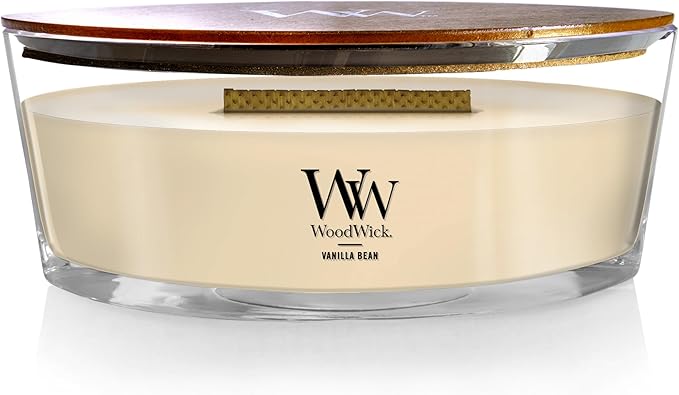 Jar Candle with Vanilla Bean Scent, White Ellipse Wooden Wick